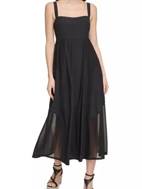 DKNY Paneled Mixed Media Midi Dress